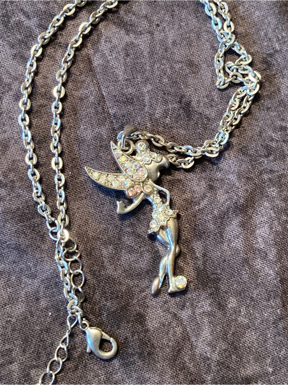 Silver Fairy Pendant Necklace with Clear Crystal Accents